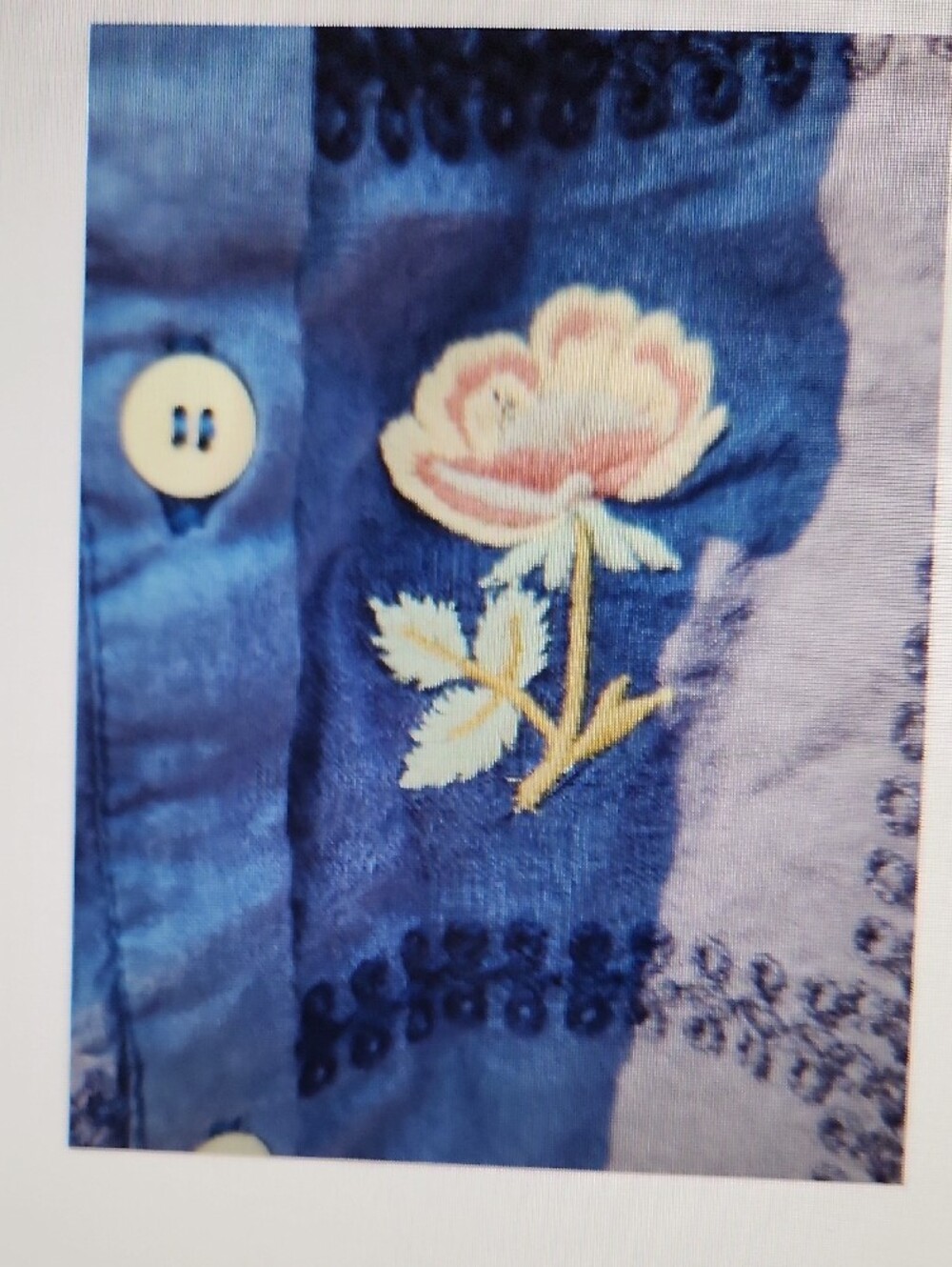 Sezane Navy Blue Floral Button-Front Blouse Cotton - Picture 3 of 7